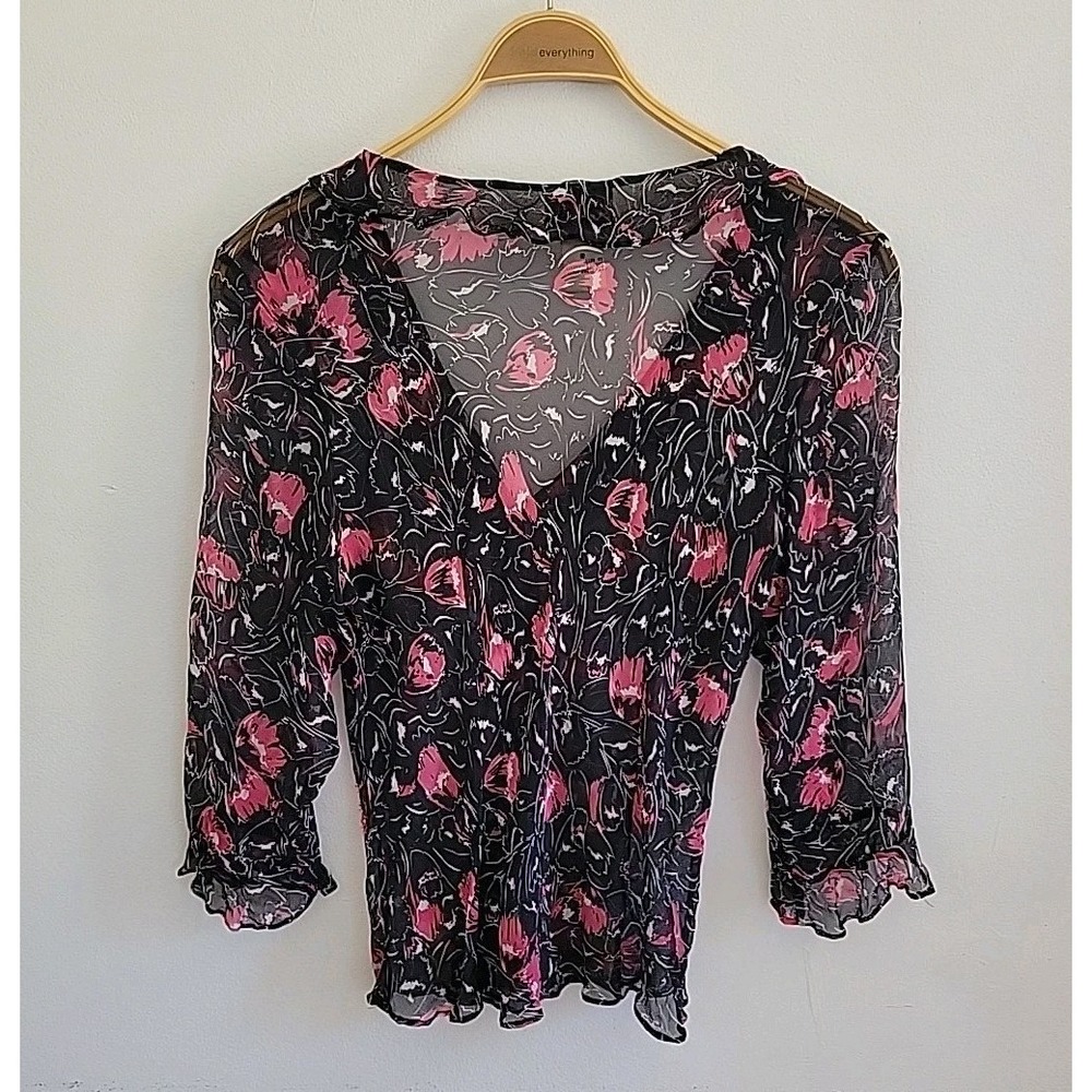ICE Vintage Y2K Beaded Sheer Silk Floral Blouse Dark Fairy Feminine‎ Whimsigoth - Picture 2 of 14